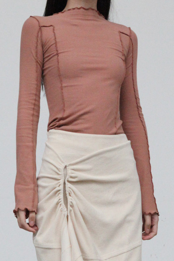 BASERANGE Long Sleeve T-Shirt TTML Collection Ribbed Cotton Portugal BAS-TTML-RB-WI23-MGH Rose Red